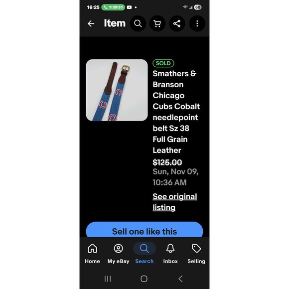 Smathers & Branson Cubs  Hand-Stitched Needlepoint Leather Belt Blue Size 44 Men - Picture 13 of 13